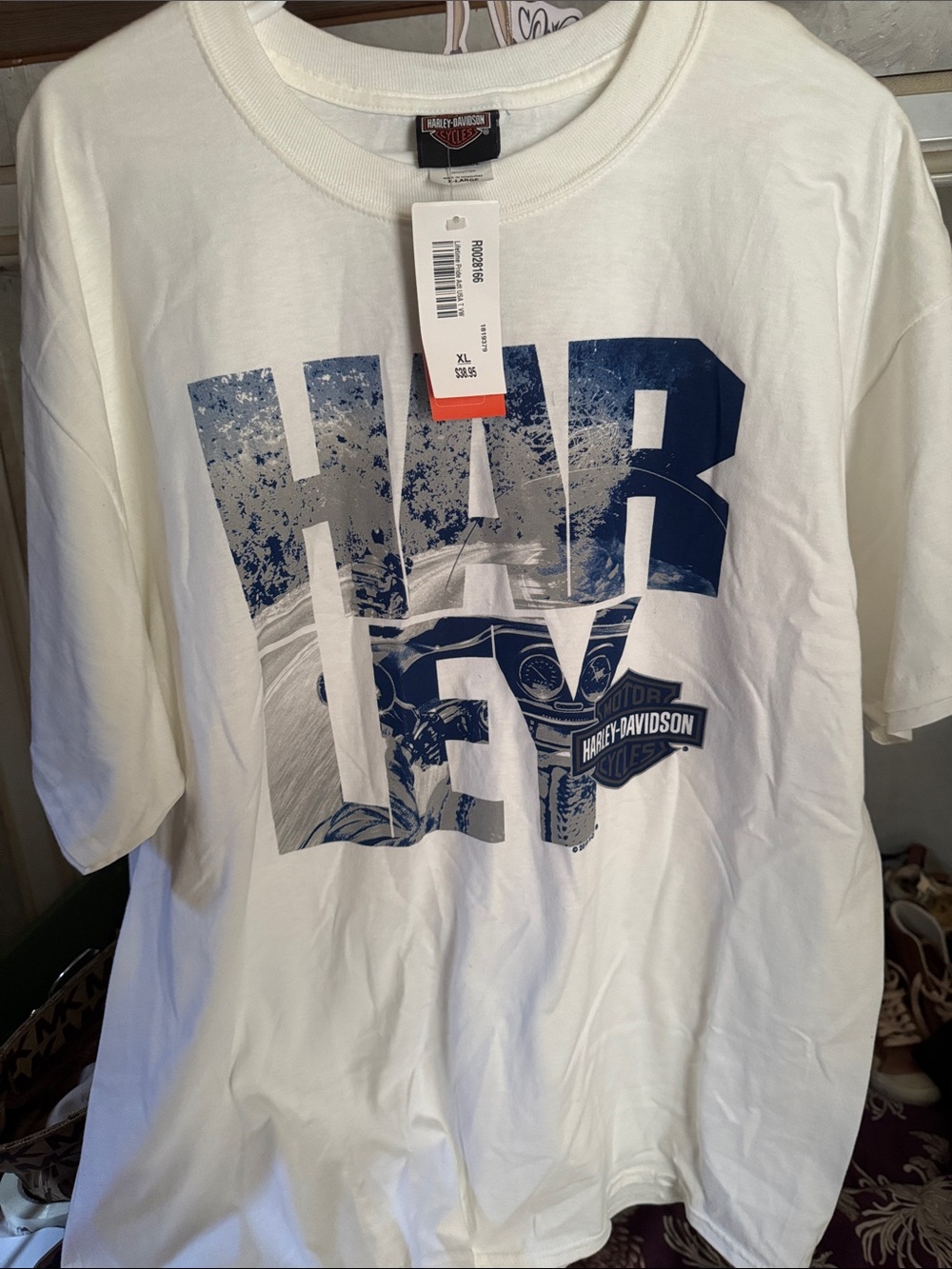 Harley-Davidson Men's White Short Sleeve Tee with Navy 'HARLEY' Graphic